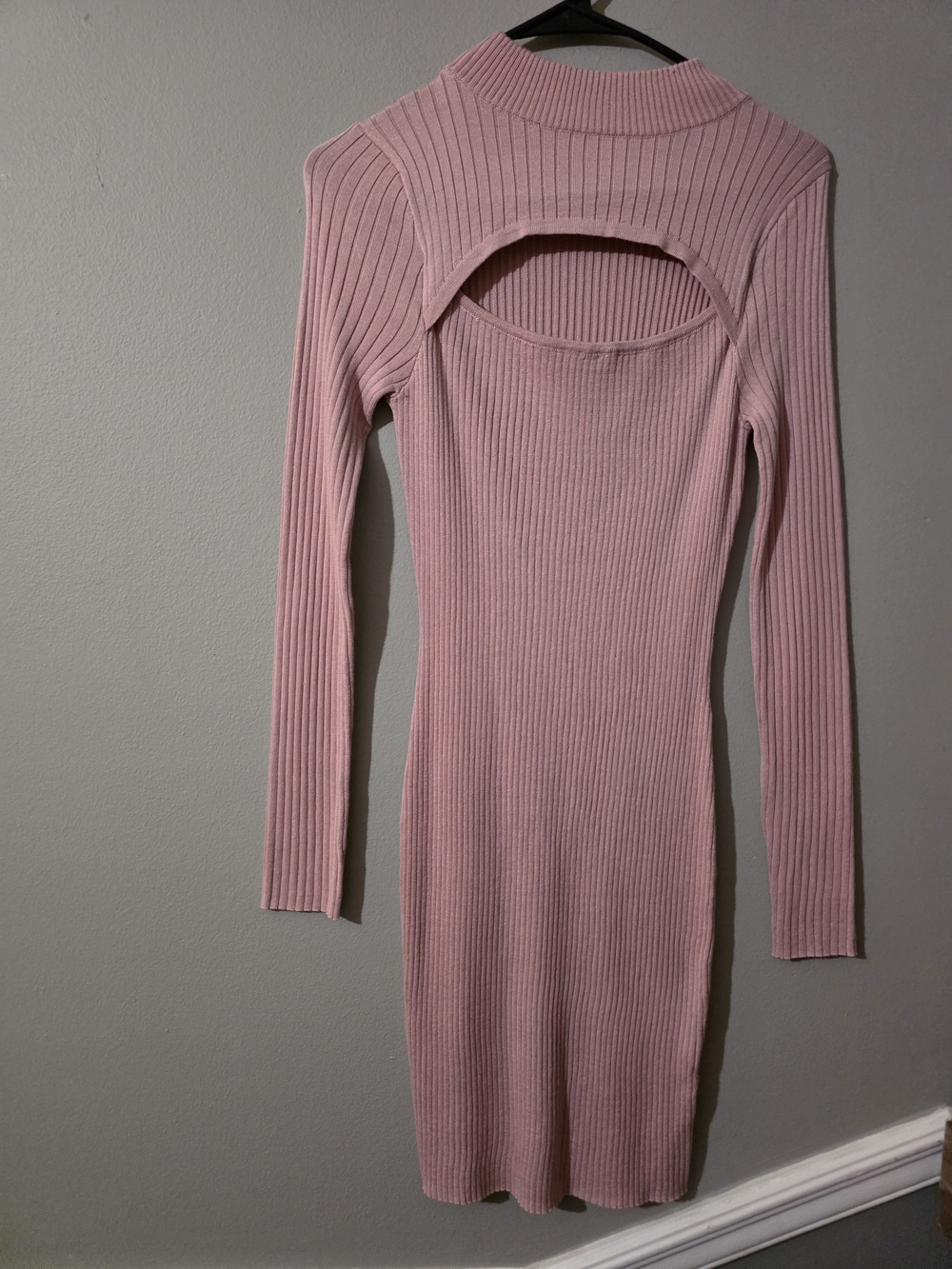 Love Always Pink Ribbed Long-Sleeve Cutout Bodycon Dress